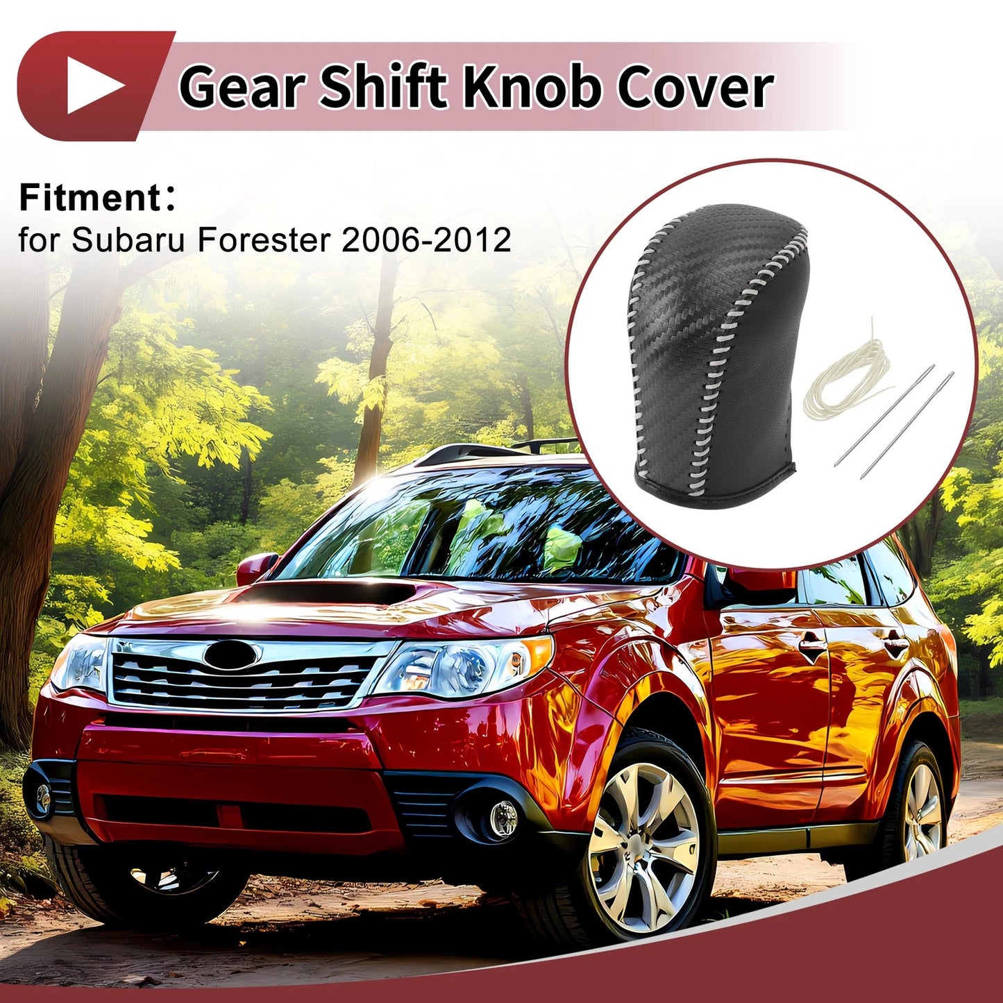 Gear Shift Knob Cover for Subaru Forester (2006–2012) Black Beige Faux Leather