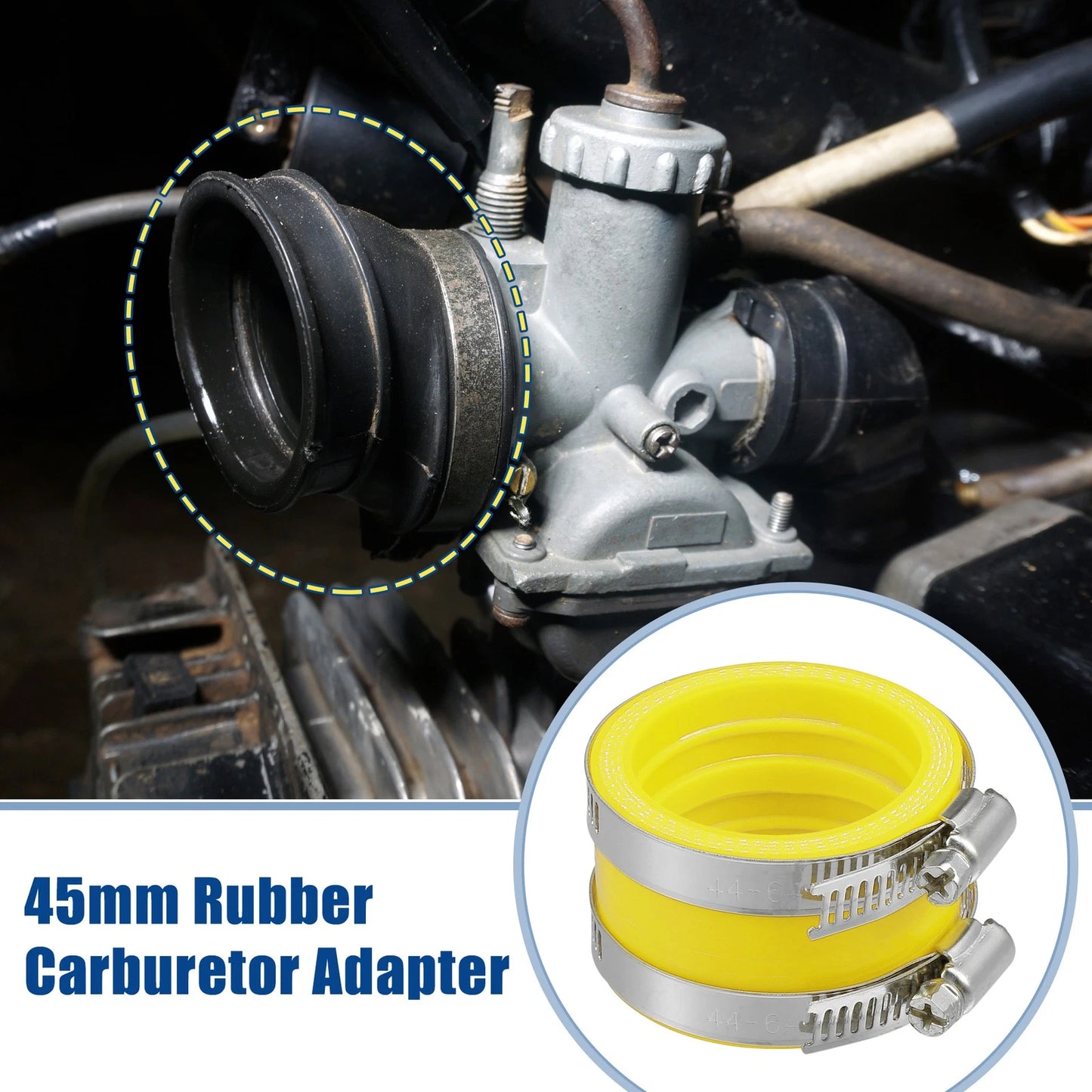 45mm ID Yellow Carburetor Adapter Inlet Intake Pipe Boot with Clamp