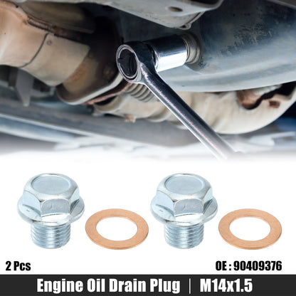 2 Pcs M14x1.5 Engine Oil Drain Plug Screw with Seal Ring for Opel