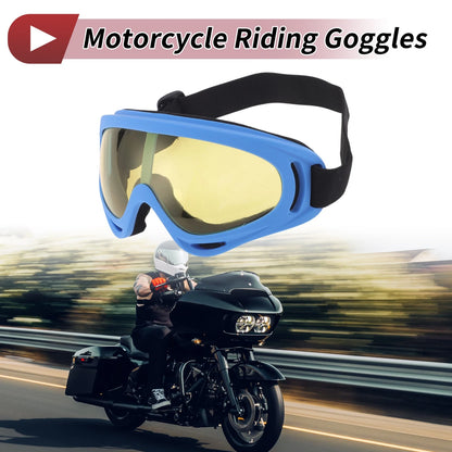 Motorcycle Riding Goggles Yellow Lens Light Blue Frame (PC PU)