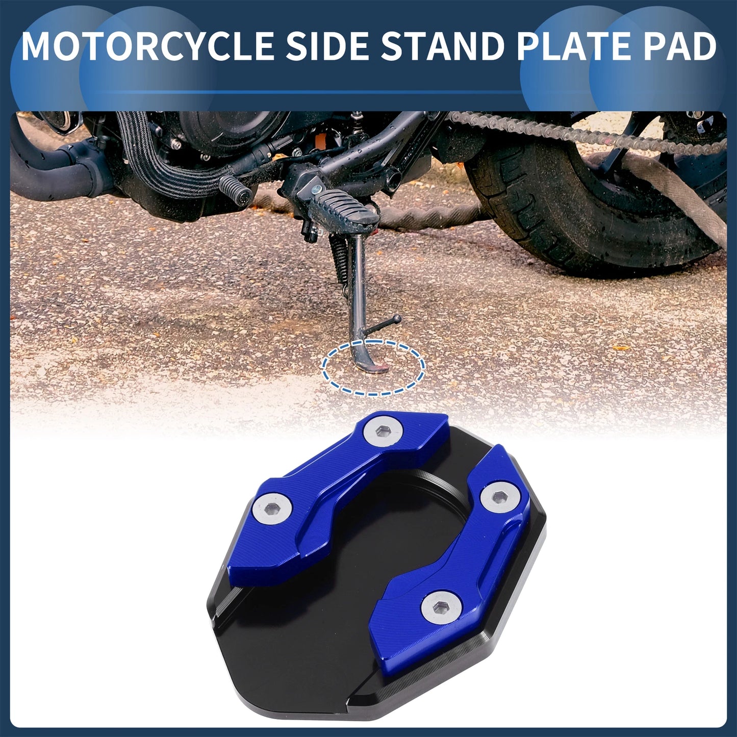 Side Stand Plate Pad for Motorcycle (Set of 1) - Aluminum Alloy, Blue