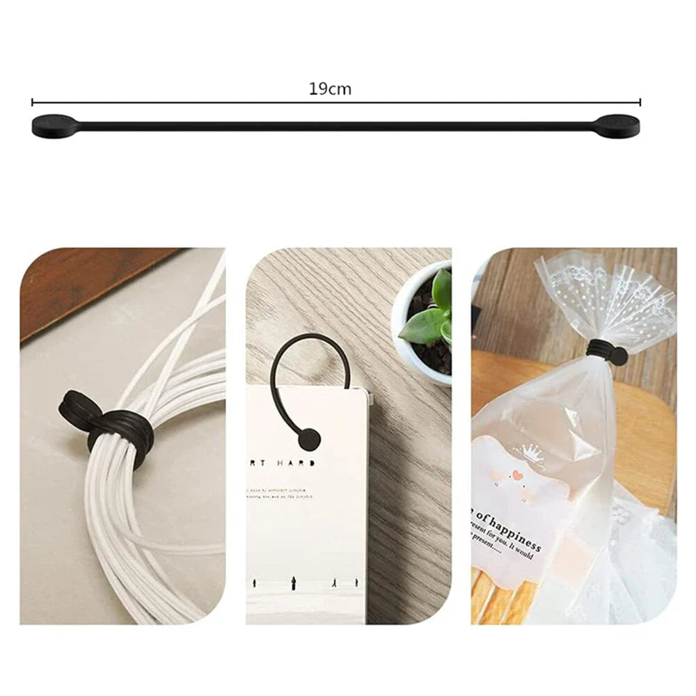 20 x Reusable Silicone Magnetic Cable Ties for Organizing - Black