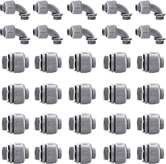 Set of 30 Liquid Tight Connectors for Electrical Conduit Fitting