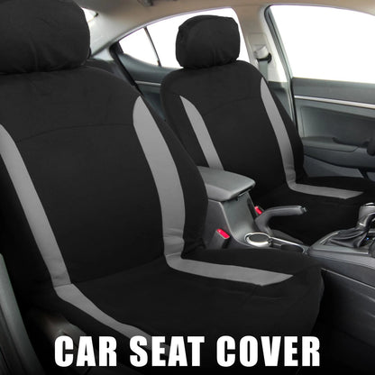 Set of 4 Universal Car Seat Covers with Headrest Covers - Gray Black