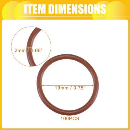 100pcs FKM Rubber O Ring Seal Gasket for Universal Cars 19mm ID x 2mm CS