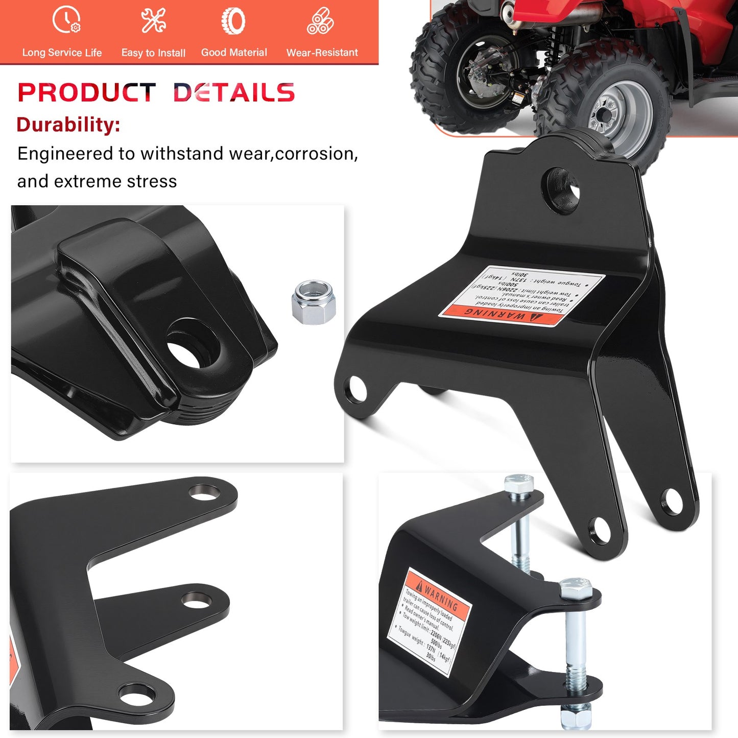 Trailer Hitch with Bolt for Honda Recon 250 TRX250 (1997–2024)