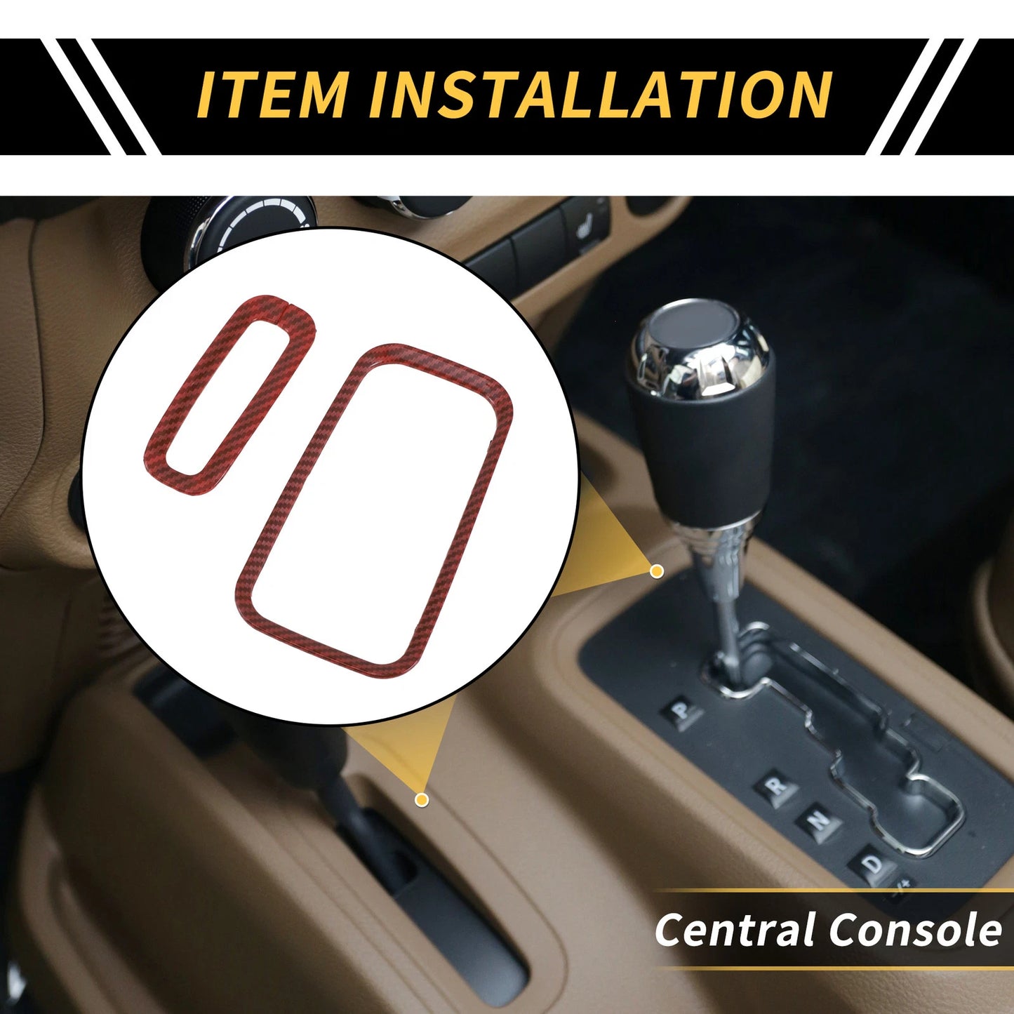 Center Console Gear Shift Ring Panel Cover Trim for Jeep Wrangler JK (2007–2018) - Red