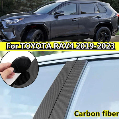 10 x CF Pillar Posts Door Window Trim Cover for TOYOTA RAV4 (2019-2023)