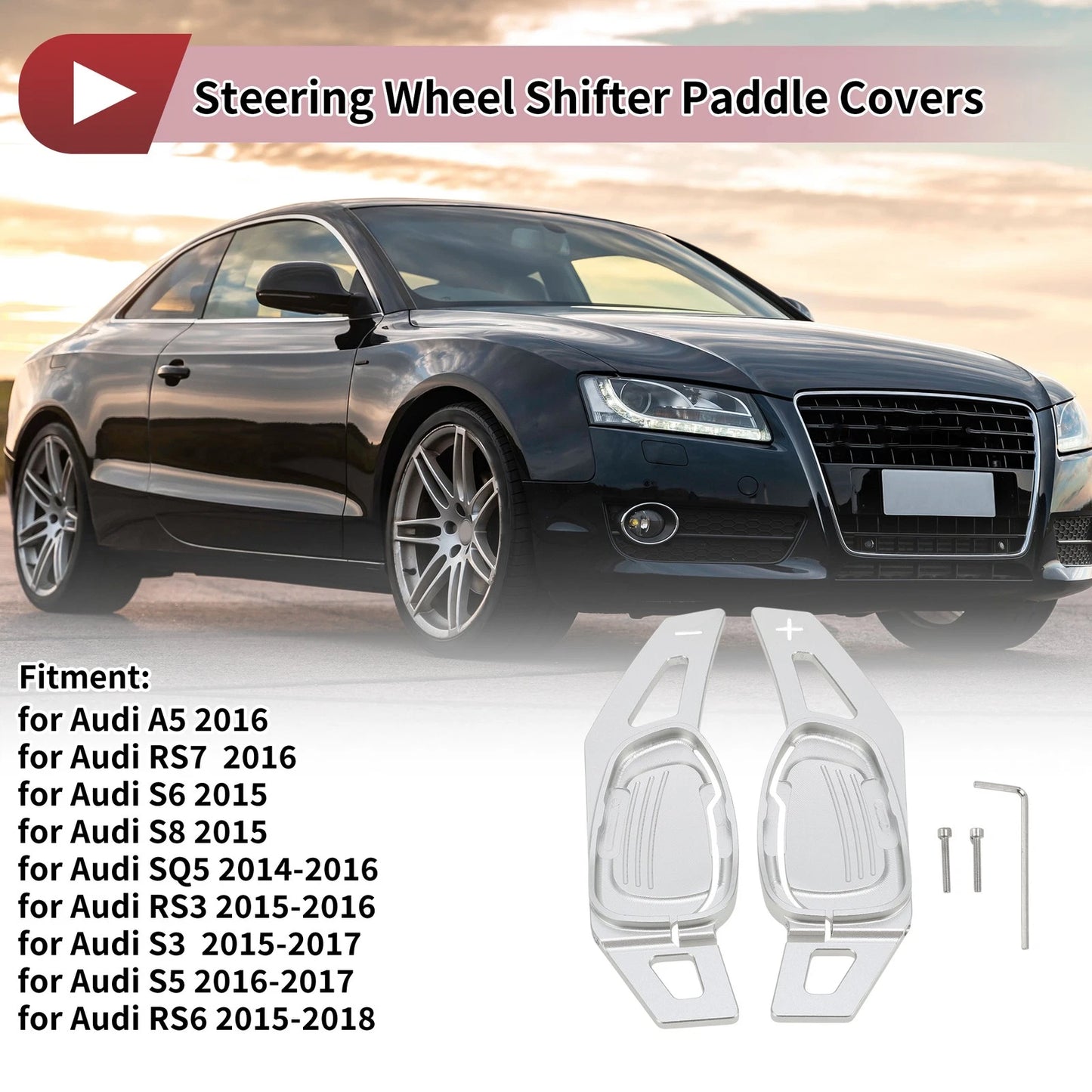 Set of 2 Silver Tone Aluminum Alloy Steering Wheel Paddles for Audi A5 (2016)