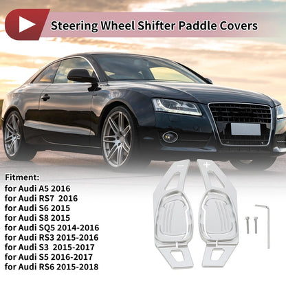 Set of 2 Silver Tone Aluminum Alloy Steering Wheel Paddles for Audi A5 (2016)
