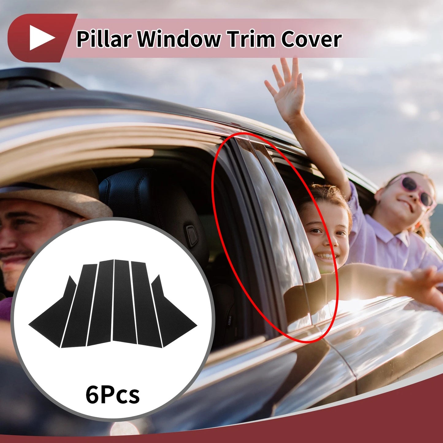 6 Pcs Door Pillar Window Trim for KIA Cerato (2019–2023) Black Carbon Fiber