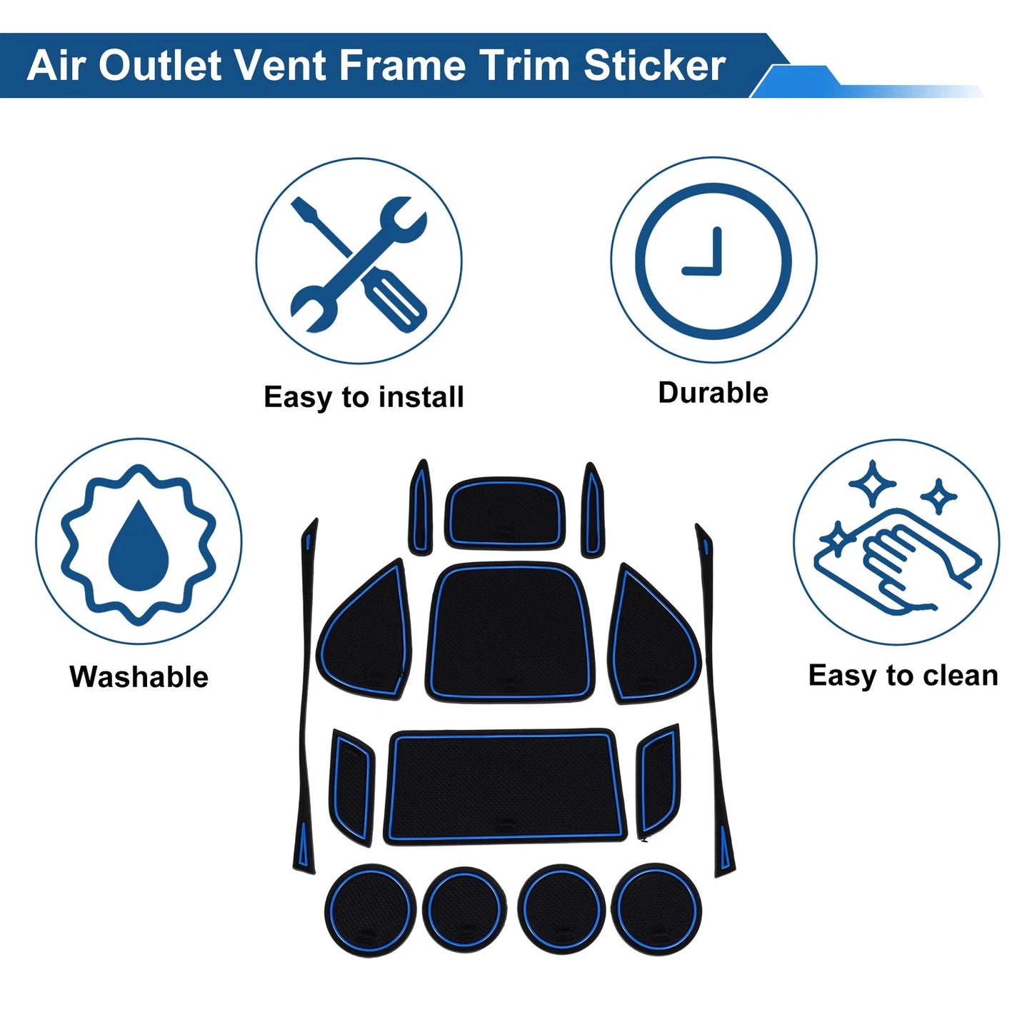 15 Pcs Non-Slip Mat for Toyota Yaris Cross SUV (2021–2024) PVC Blue