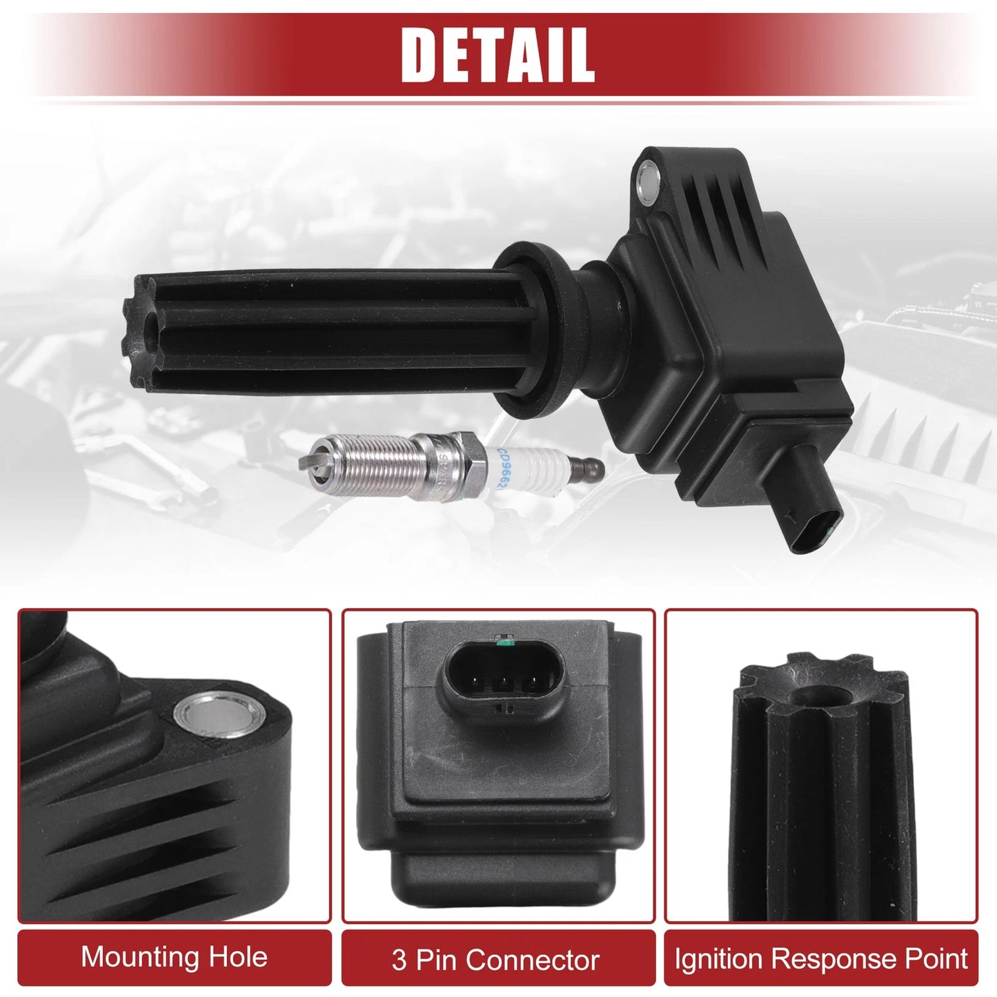 Set of 1 Ignition Coil Spark Plug for Ford Edge (2015–2023) No.CM5Z12029A Black