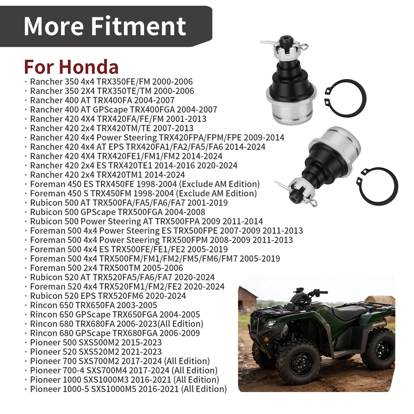 Set of 2 Ball Joints for Honda Rancher 420 TRX420FM 4x4 (2007–2013)