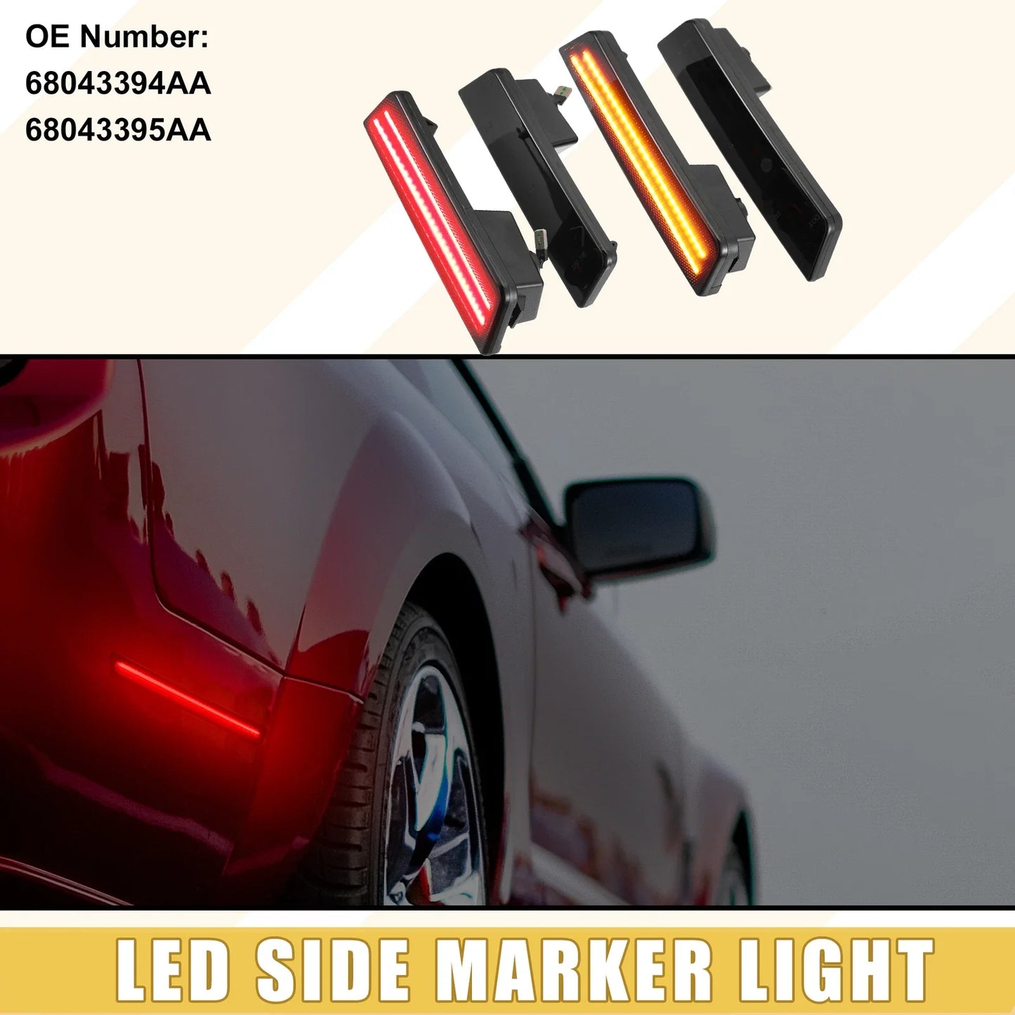 Front Rear LED Side Marker Lights for Dodge (68043394AA) - Amber Red (2011-2023)