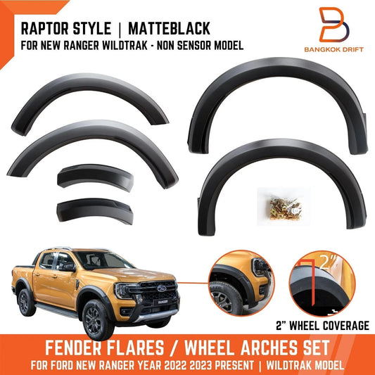 Raptor Style Matte Black Fender Flares for Ford Ranger 2022-2023