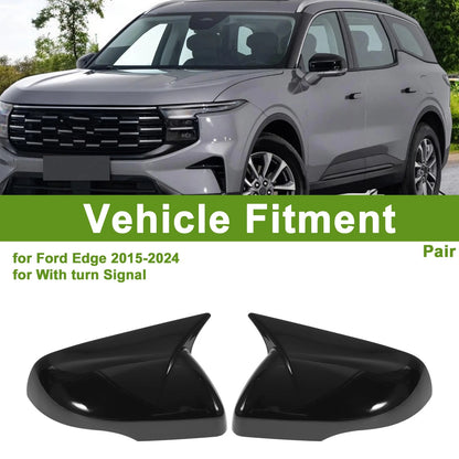 Pair of Left Right Side Mirror Cover Caps for Ford Edge (2015–2023) Gloss Black