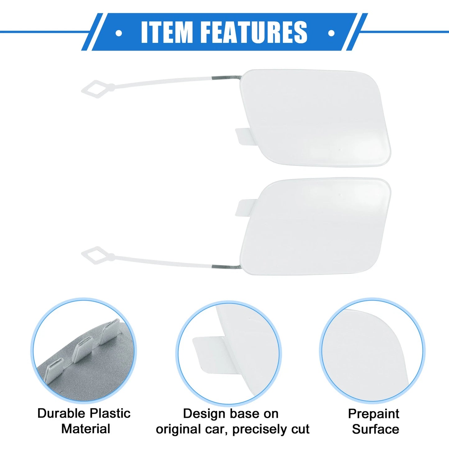 Pair Rear Tow Hook Eye Hole Cover Caps for BMW X5 (2016–2018) White Plastic