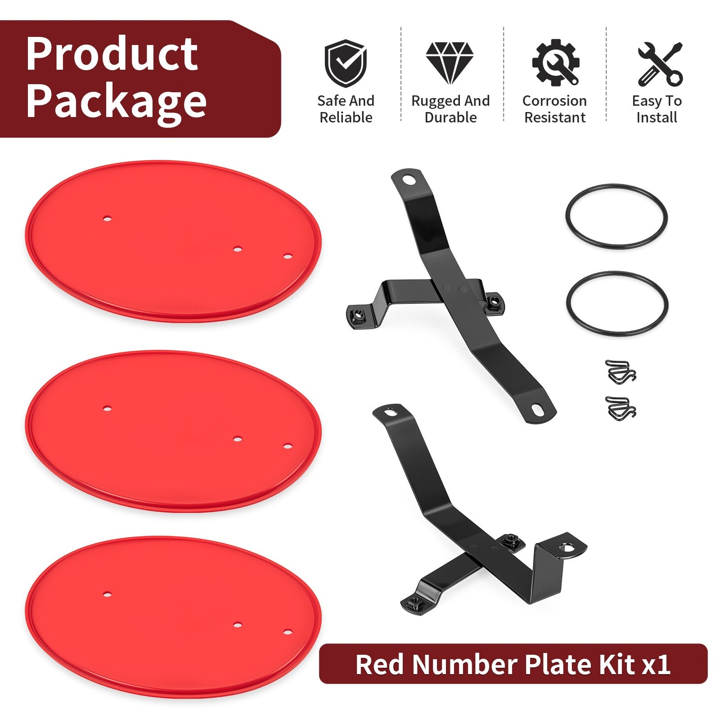 3 Red Number Plate Kit for Honda Z50 Z50R (1979–1987) with Brackets