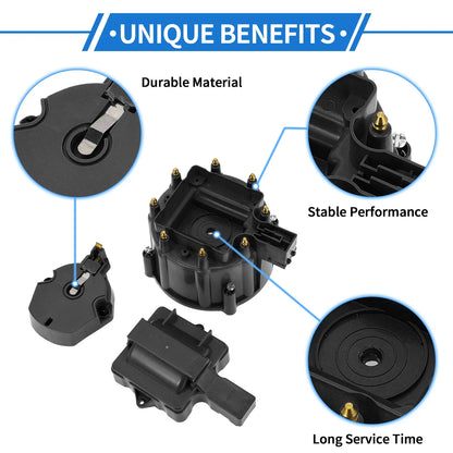 Distributor Cap Kit for Chevy GM SBC BBC 305 327 350 396 Black with Rotor