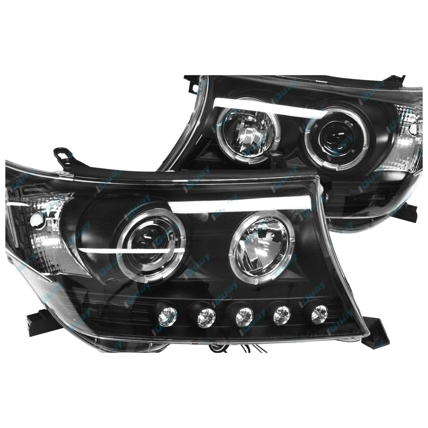 Angel-eye Projector LED BLACK Headlights for Toyota Landcruiser 200 07-15