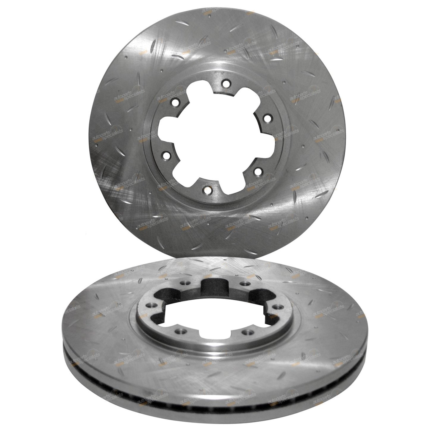 2 Front Dimple Drilled Slotted Brake Rotors + Pads for Navara D22 (2001–2015)