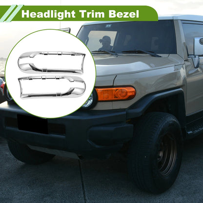 Pair Headlight Trim Bezel for Toyota FJ Cruiser (2007–2014) Silver Tone
