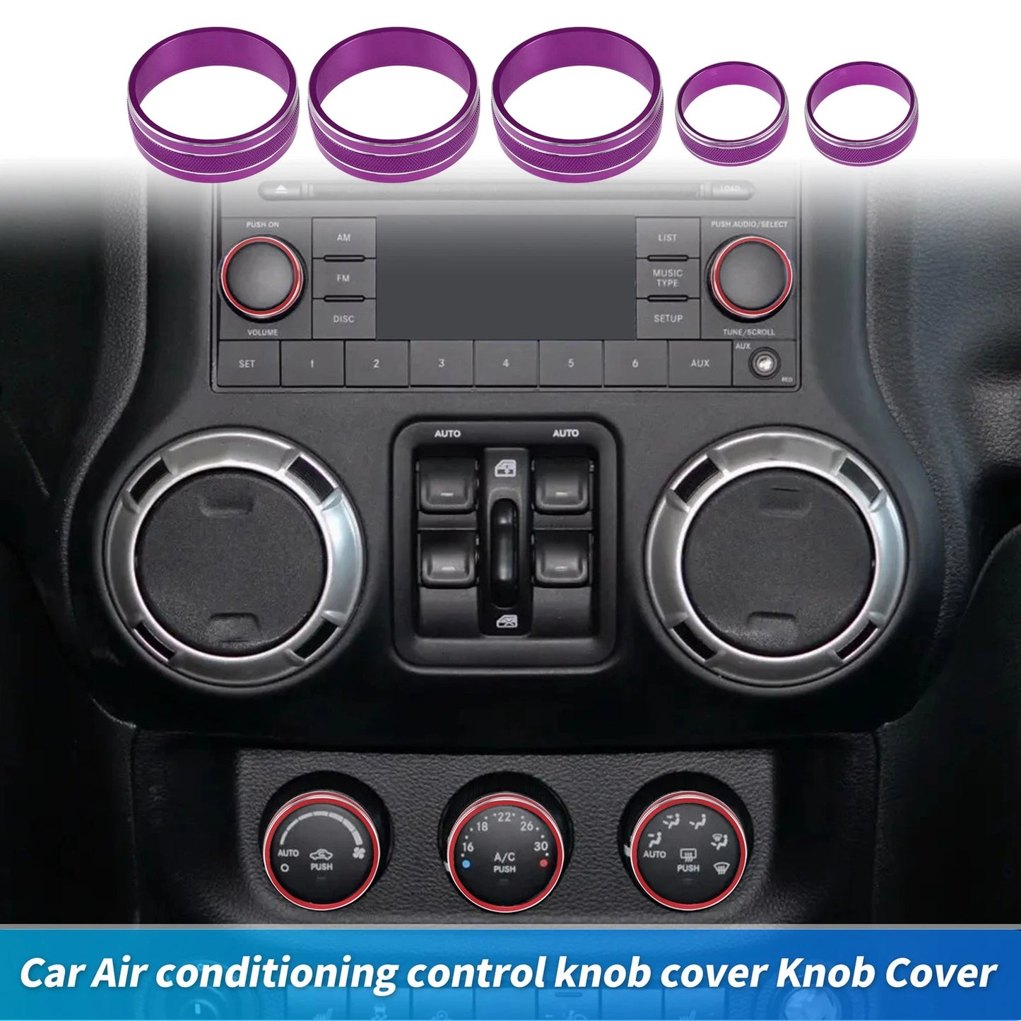 Control Switch Knob Button Cover Trim Ring for Jeep Wrangler JK JKU (2007–2018) Purple