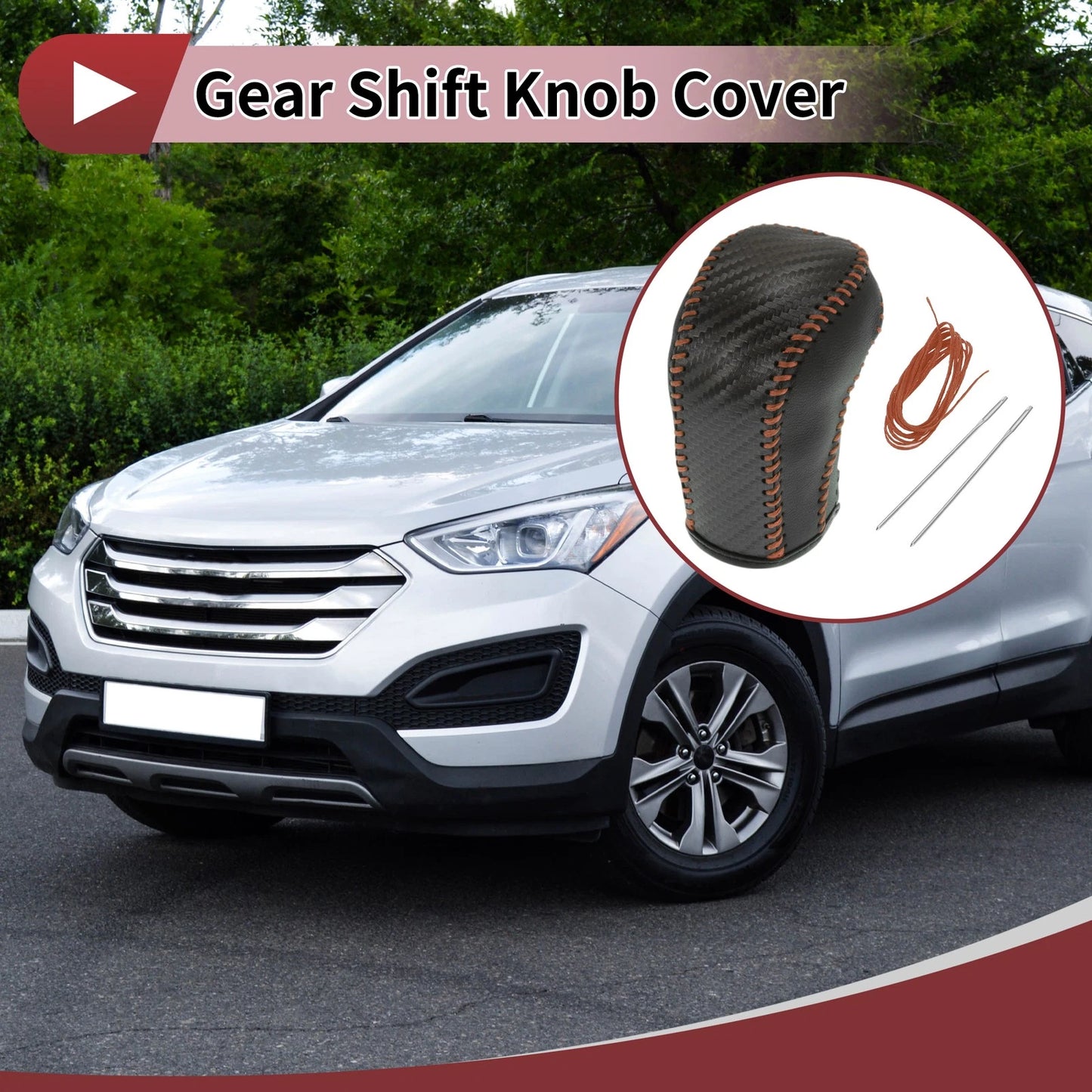 Gear Shift Knob Cover for Hyundai Tucson (2015–2018) Black Brown Faux Leather