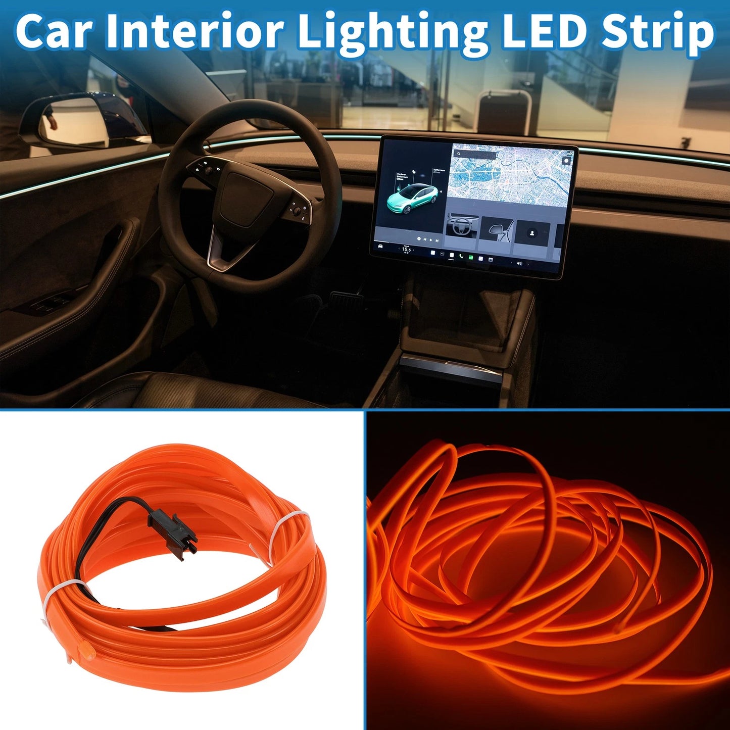 LED Strip Neon Wire Lighting for Car (12V) - Orange