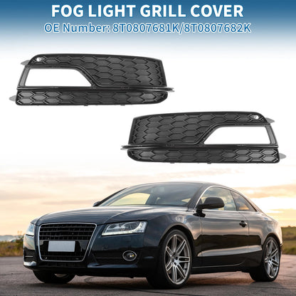 1 Pair Fog Light Grill for Audi A5 (2013–2017) No. 8T0807681K/8T0807682K ABS Black