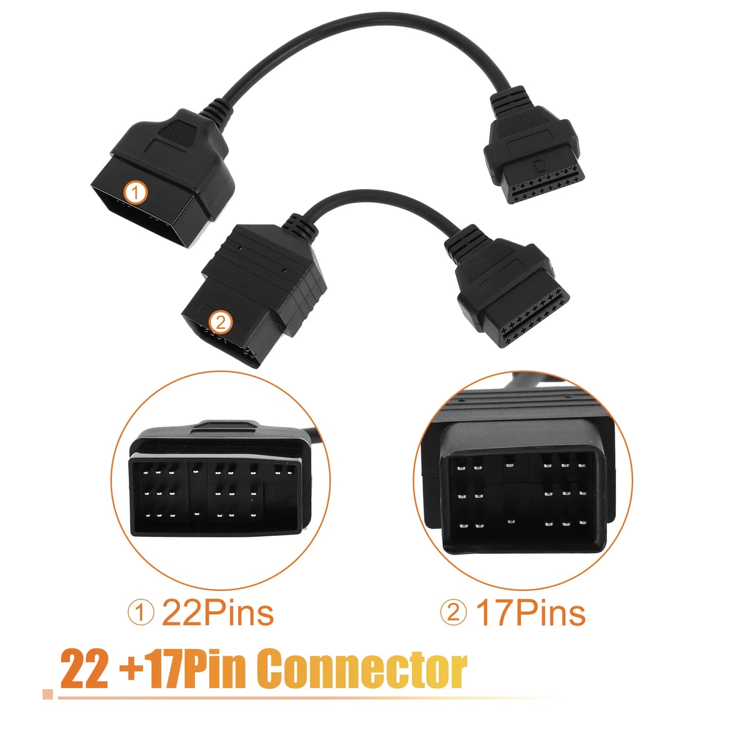 2X OBD1 to OBD2 Adapter Cable 22-Pin to 16-Pin & 17-Pin for Toyota