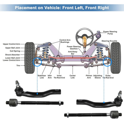 Set of 6 Front Inner Outer Tie Rod End Links EV800328 ES800054 ES800053 for Toyota