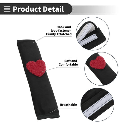 Set of 2 Red Seat Belt Cover Pads 25cm for Universal Fit