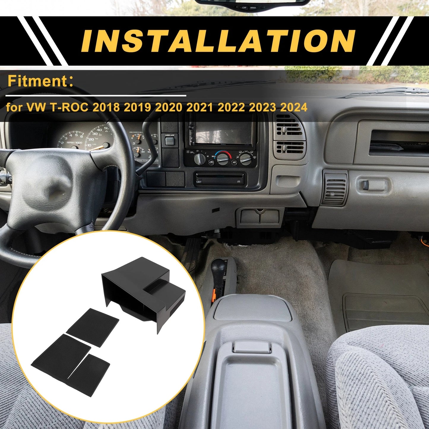 Center Console Armrest Organizer Tray for VW T-ROC (2018–2024) Plastic Black