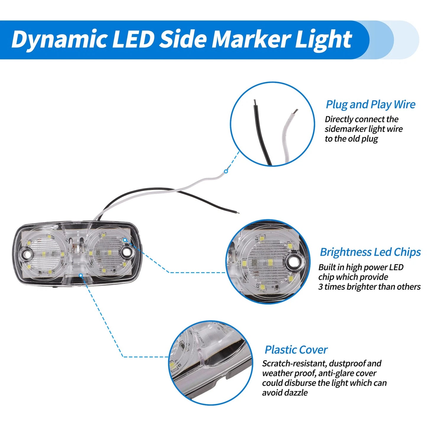 Set of 4 LED Side Fender Marker Lights for Universal Vehicles