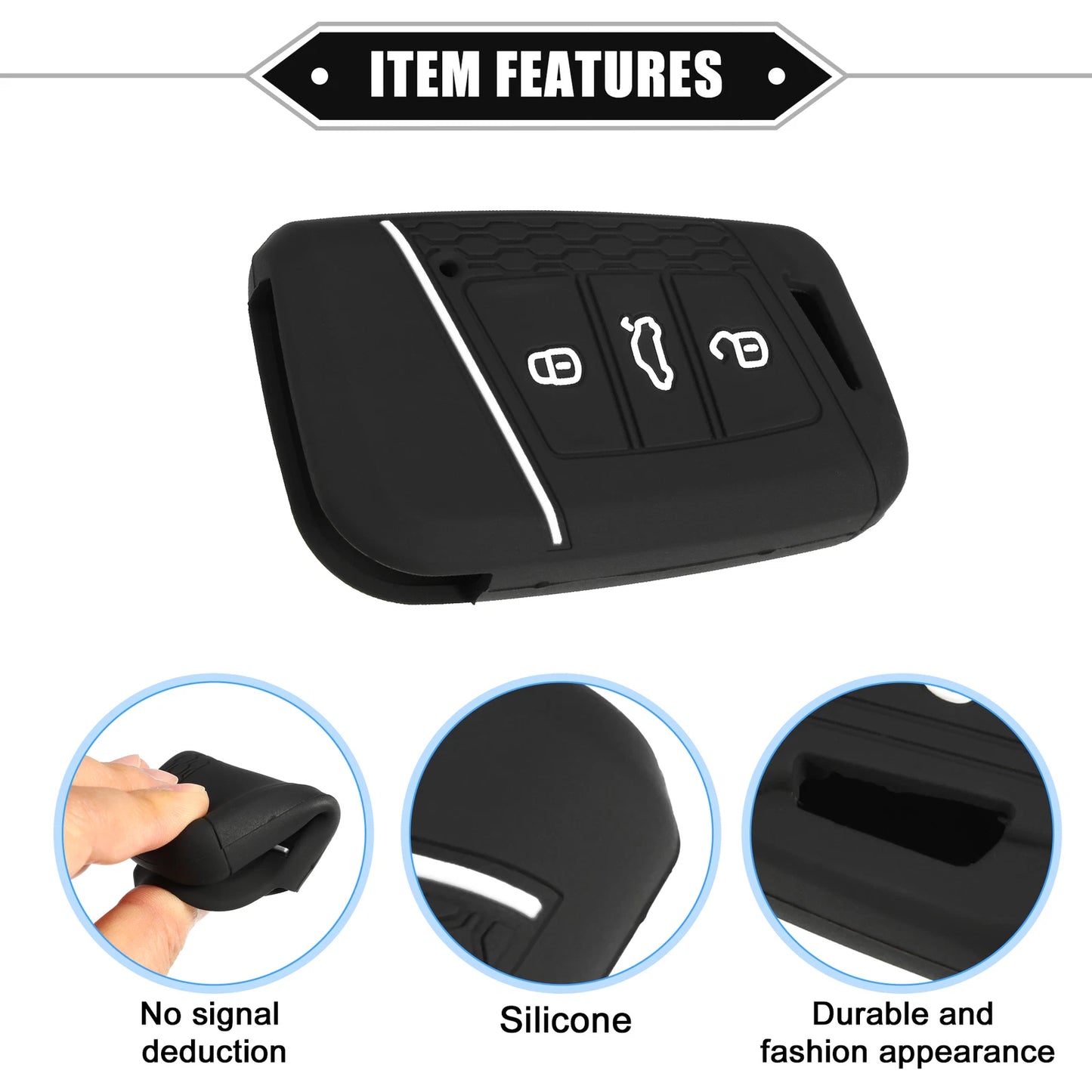 Car Key Fob Cover for Volkswagen Passat B8 (2015–2023) 3 Button Silicone Black