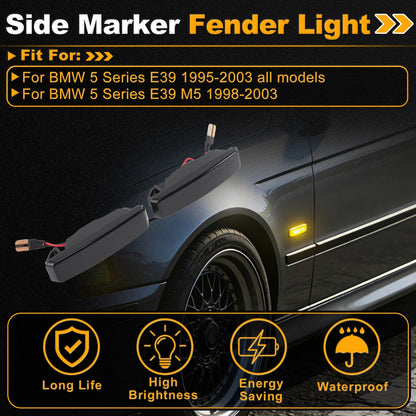 Side Marker Fender Light for BMW 5 Series E39 (1995–2003) 1 Pair Smoky Black Lens