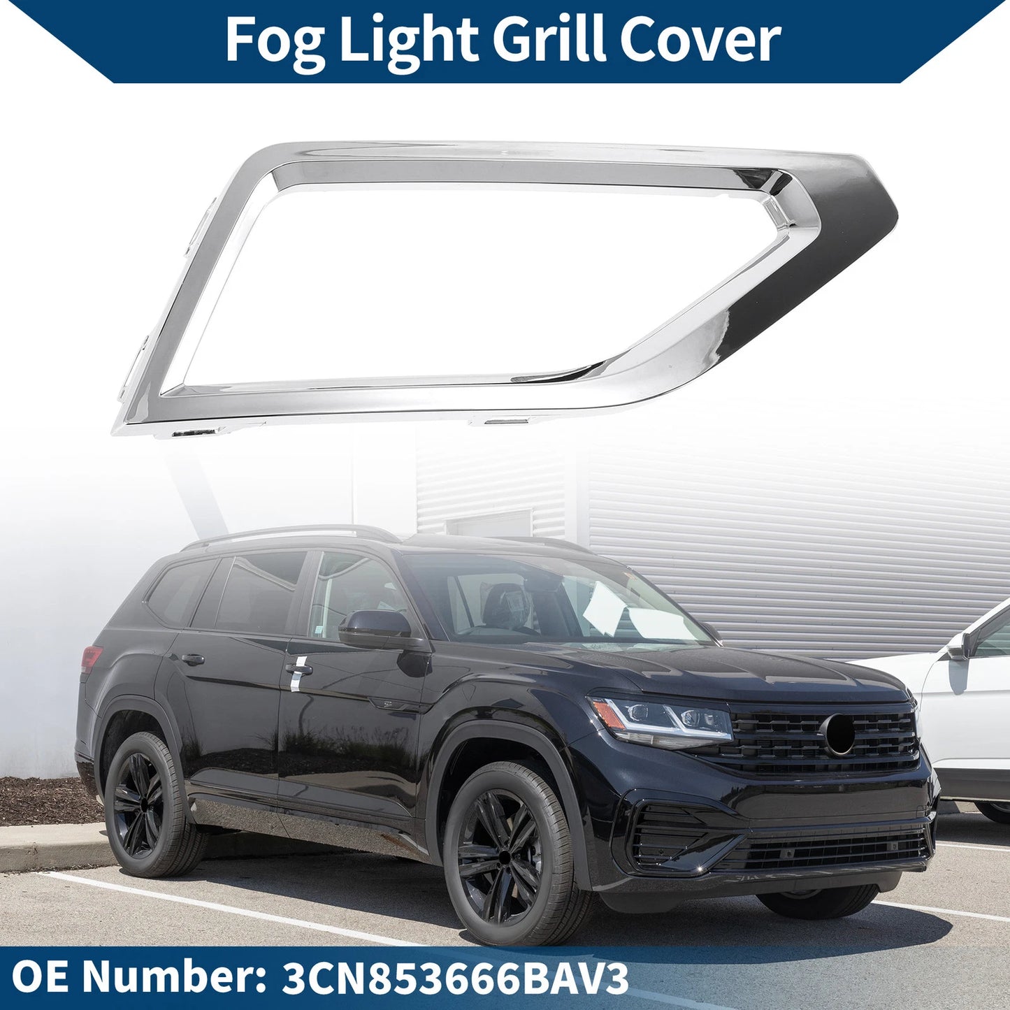 1 Pc Fog Light Grill for VW Atlas (2018–2023) No. 3CN853666BAV3 Silver Tone