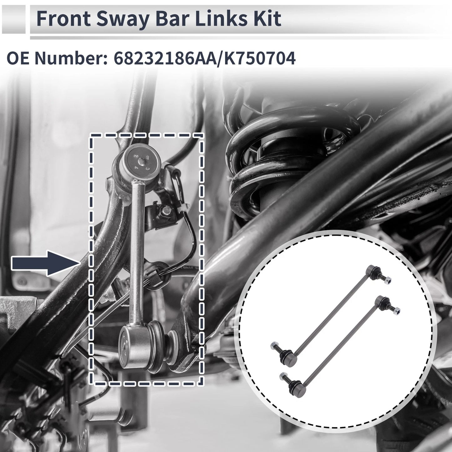 Set of 2 Front Stabilizer Bar Links for Chrysler 200 (2016–2017) No.68232186AA/K750704