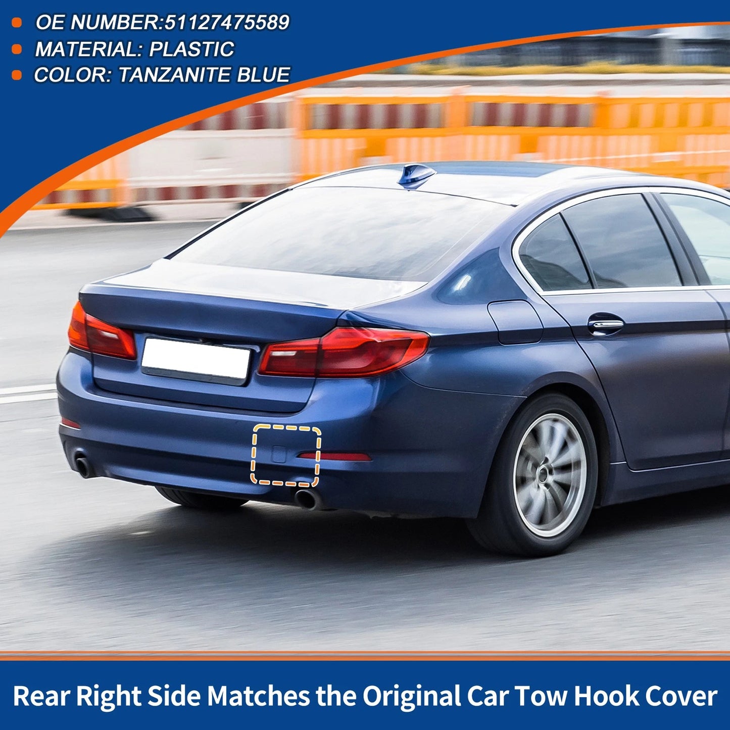 Rear Car Bumper Tow Hook Cover for BMW 530i 540i (2017–2020) No. 51127475589 Tanzanite Blue