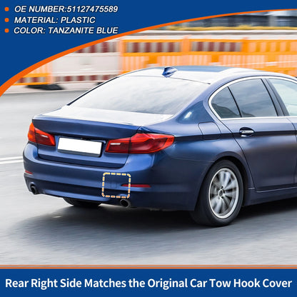 Rear Car Bumper Tow Hook Cover for BMW 530i 540i (2017–2020) No. 51127475589 Tanzanite Blue