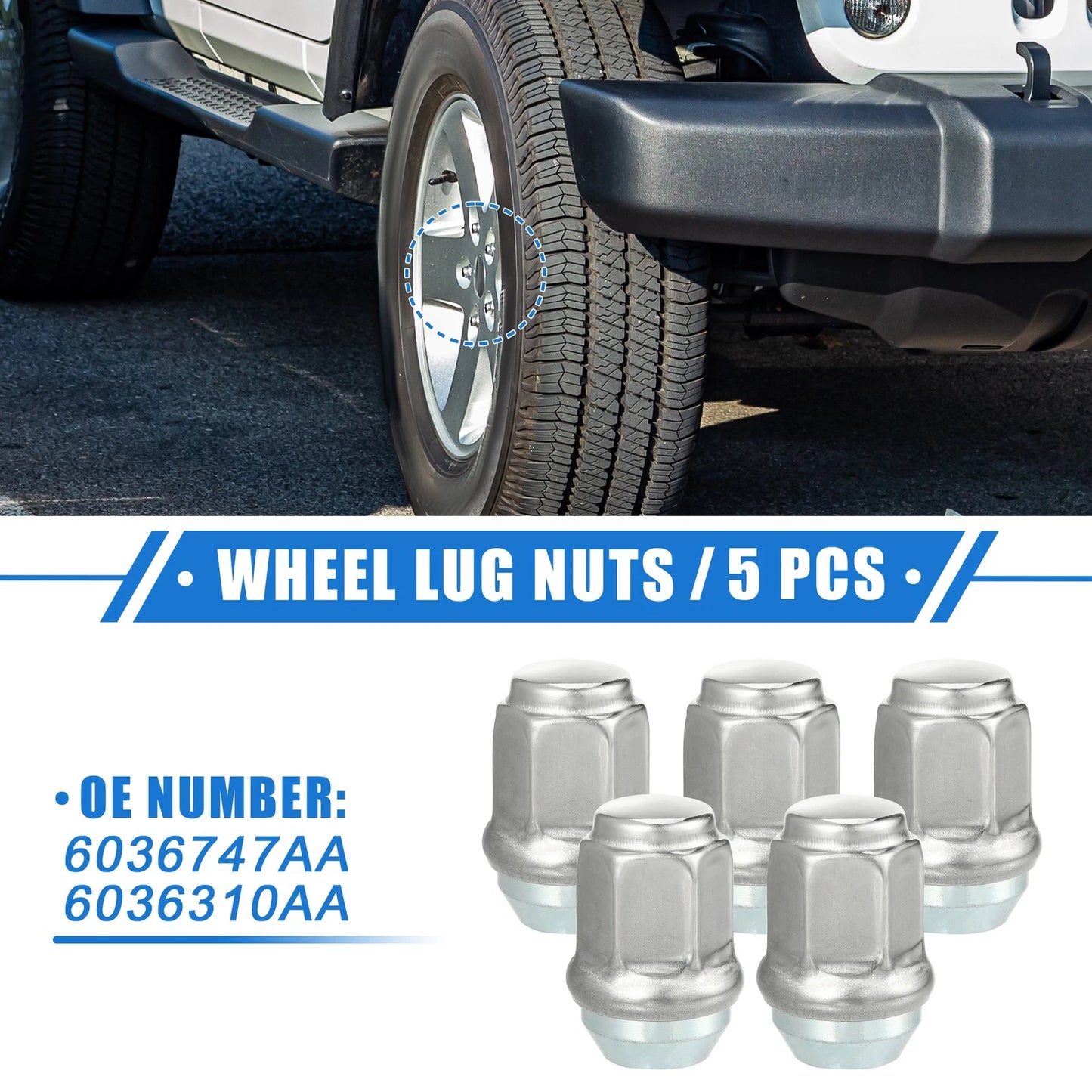 5pcs Wheel Lug Nuts for Jeep Wrangler Liberty Dodge Challenger (No. 6036747AA)
