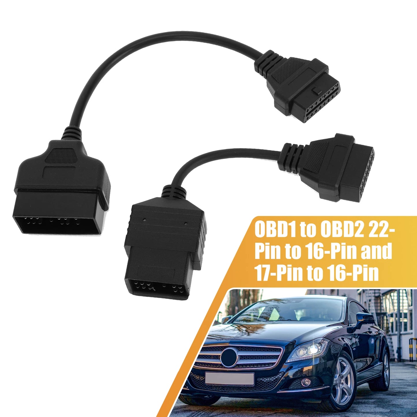 2X OBD1 to OBD2 Adapter Cable 22-Pin to 16-Pin & 17-Pin for Toyota