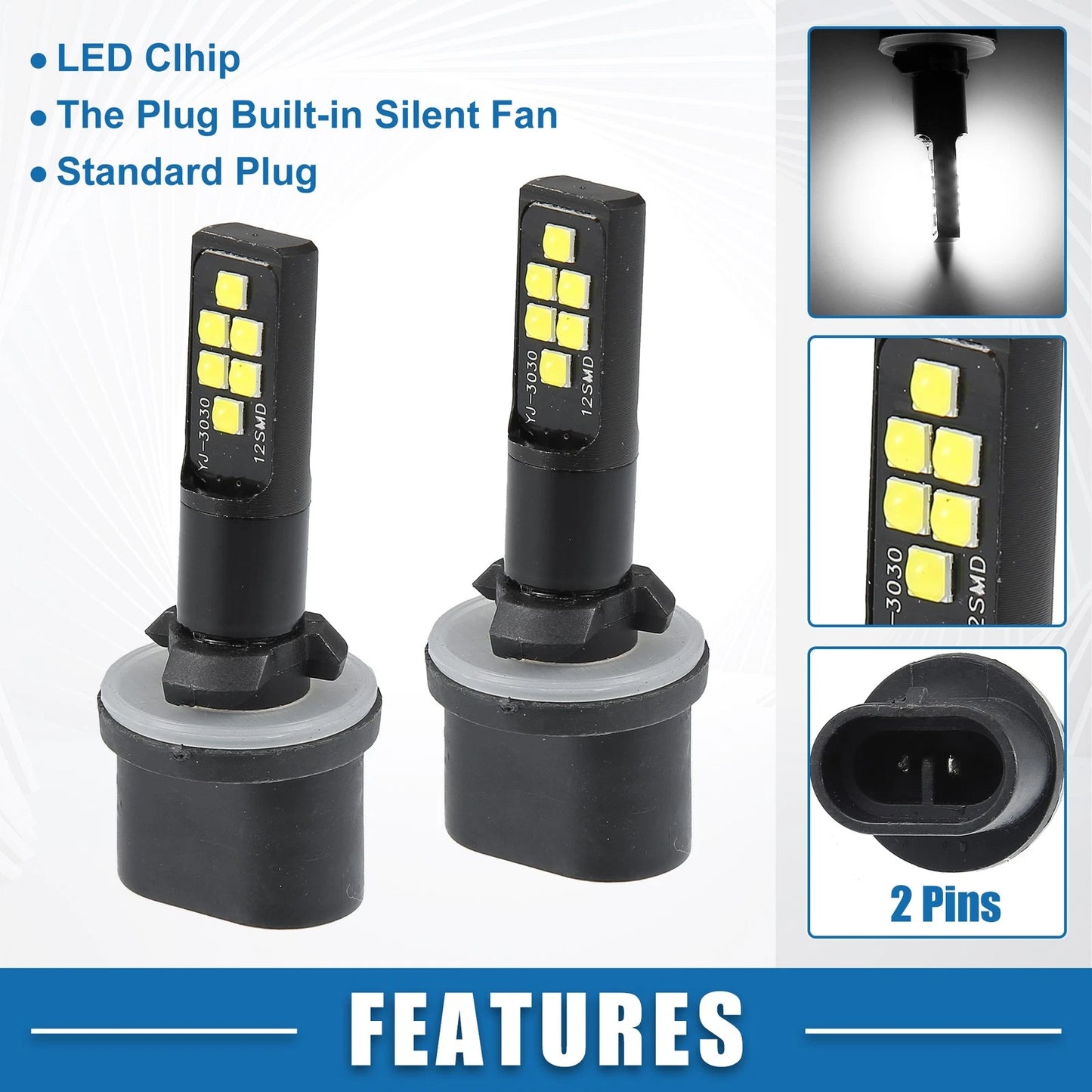 Set of 2 LED Fog Light Bulbs for Auto (880)