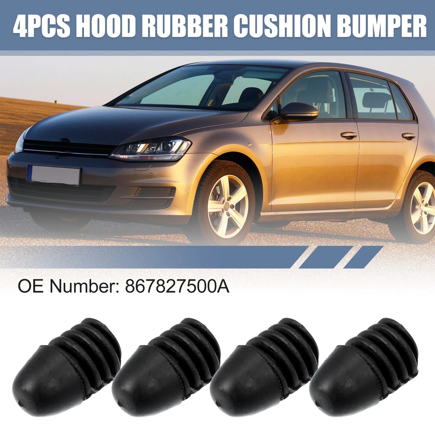 Set of 4 Rubber Hood Bumpers for VW Caddy Cabriolet (2004–2010) 3C0823427 867827500