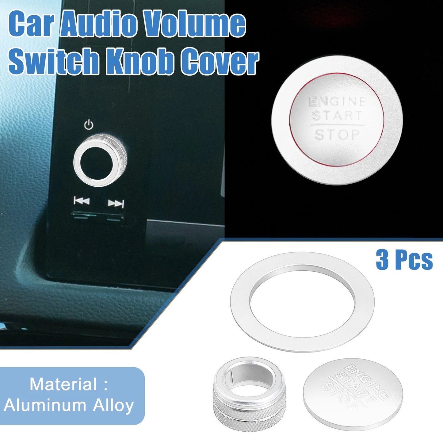 3pcs Volume Switch Knob Cover for Honda Civic (2022–2023) Silver Tone
