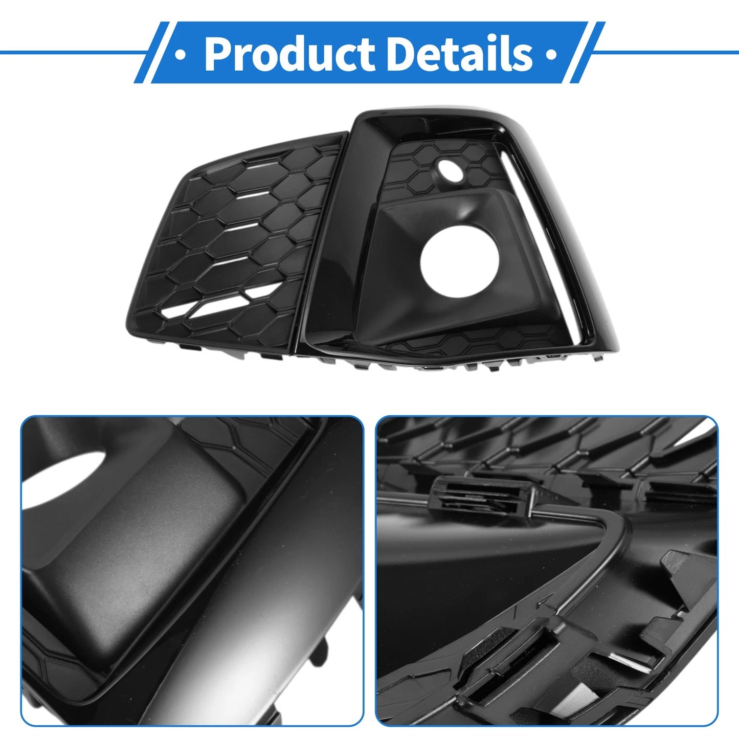 1Pc Fog Light Grill for Audi A5 (2021–2023) No. 8W6807681T ABS Black