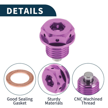 M14x1.5 Magnetic Oil Drain Plug Titanium Alloy Purple for Universal