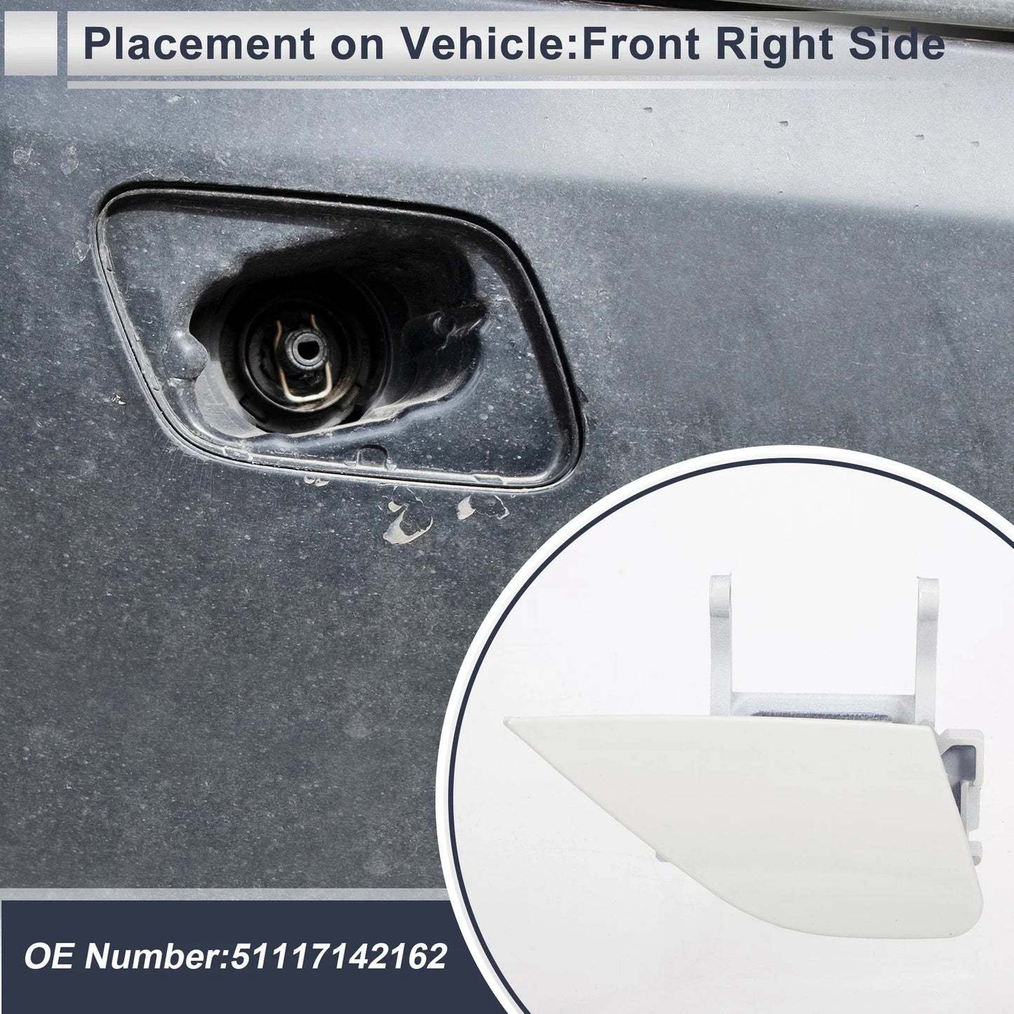 Front Right Bumper Headlight Washer Nozzle Cover Cap for BMW 750i White